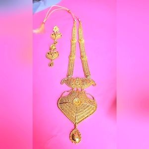 24k Dubai gold plated Long Mala Set / Sita Haar Indian Jewelry/ African Gold NWT